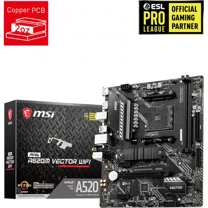 MSI MAG A520M VECTOR WIFI matična ploča AMD A520 Priključnice AM4 Mikro ATX
