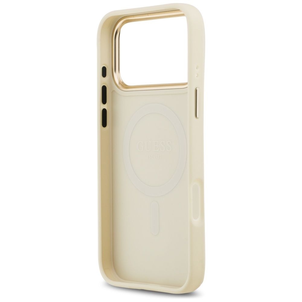 GUESS maskica za iPhone 17 Pro Max kompatibilna s MagSafe (PU s logom od zrnaste strass tkanine) bež