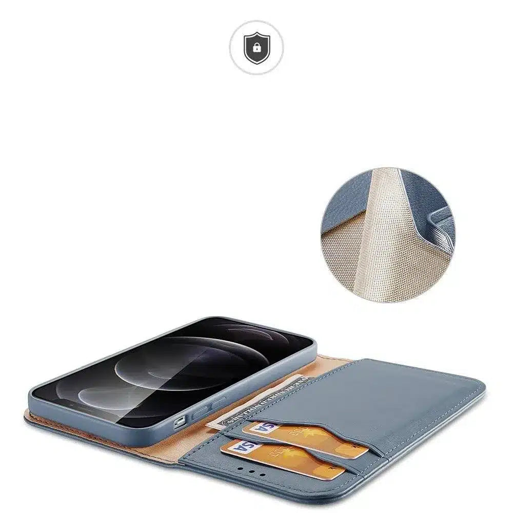 DUX DUCIS Hivo - usnjena denarnica za Apple iPhone 13 Pro Max modra