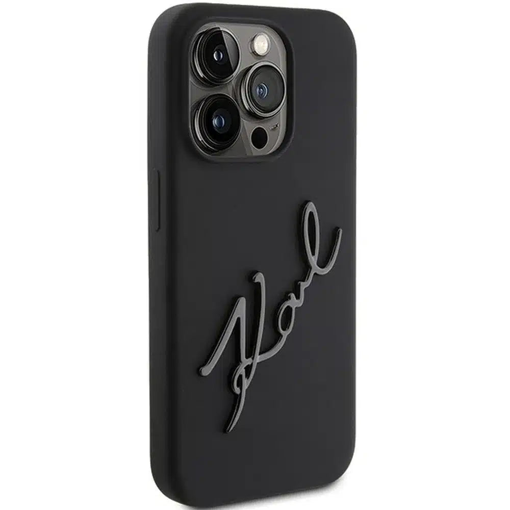 Originalna KARL LAGERFELD Hardcase maskica za iPhone 15 Pro Max (Silikonski Karl Script Logo / crna)