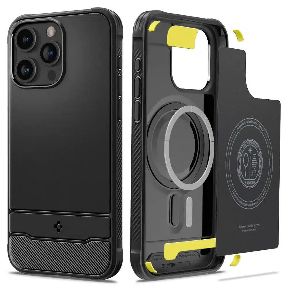 SPIGEN Rugged Armor MAG ovitek, združljiv z MAGSAFE, za IPHONE 15 PRO, mat črn