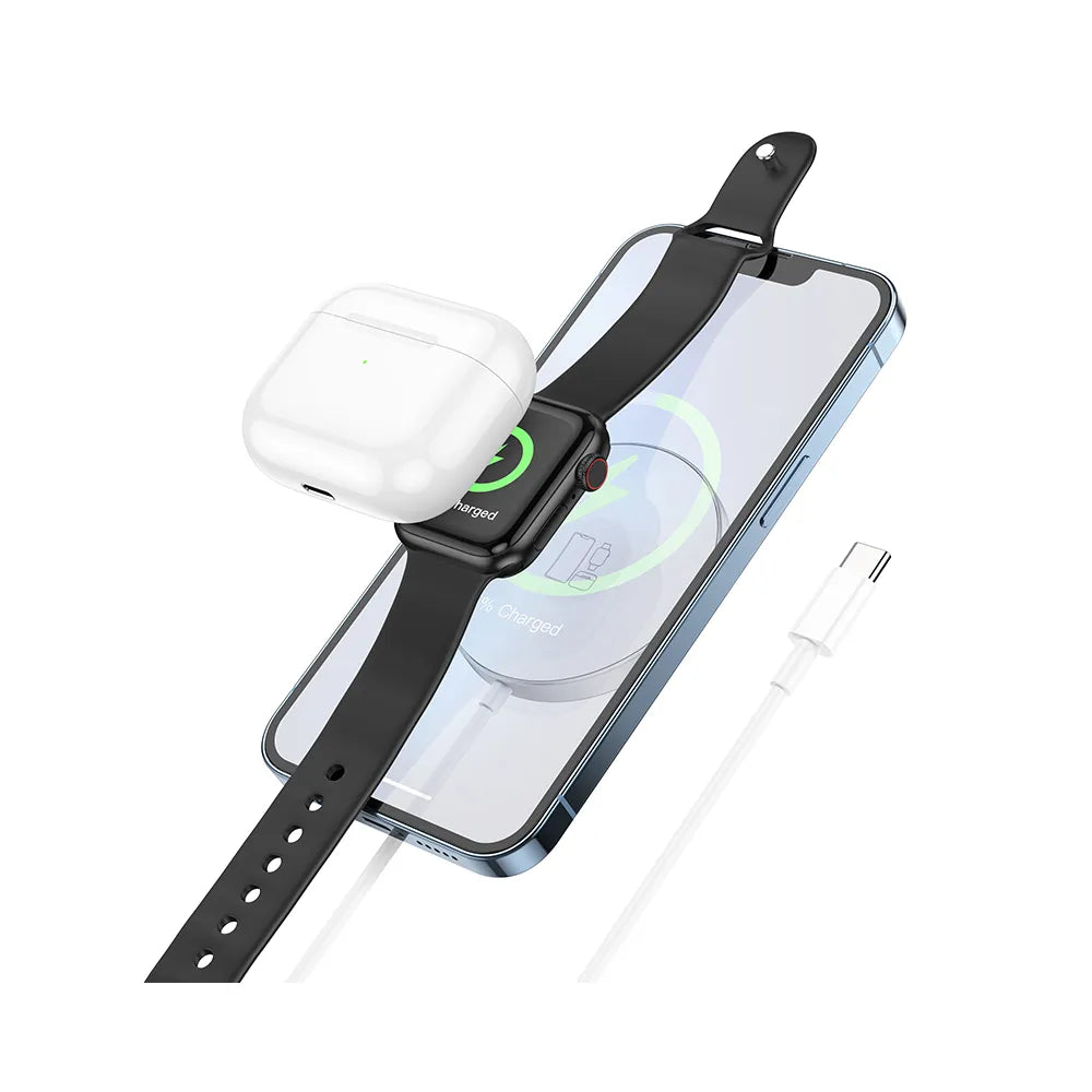 HOCO 3v1 15W induktivni polnilec, združljiv z MagSafe Delight CW41 bel