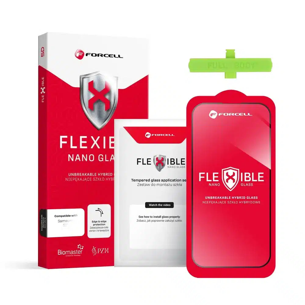 Forcell Flexible 5D - hibridno steklo za Samsung Galaxy S23 Ultra črno (Hot Bending) - deluje čitalnik