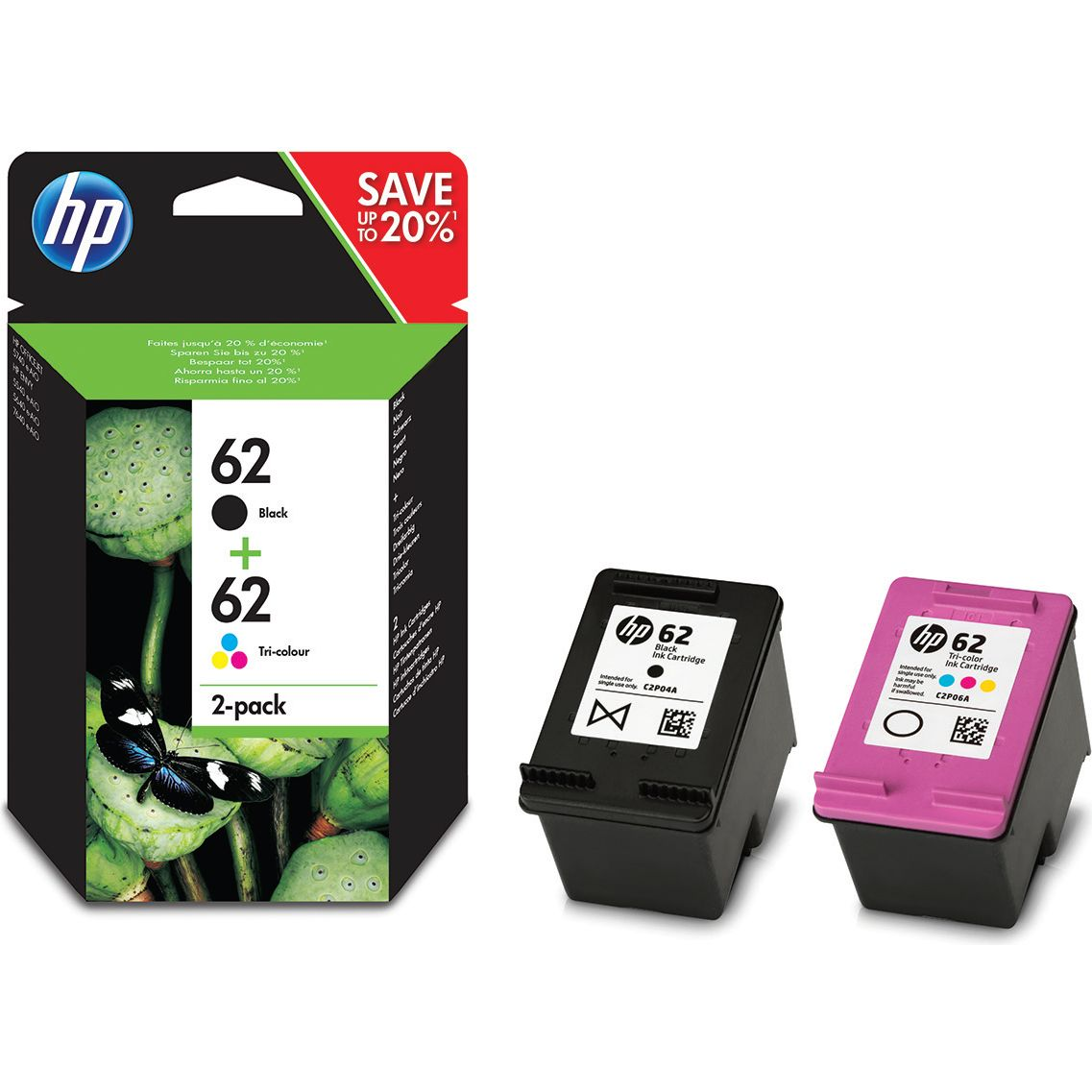 HP 62 2-Pack Tri-color/Black Original Ink Cartridge Combo spremnik s tintom 2 kom Standardni prinos Crno, Plavo, Magenta, Žuto
