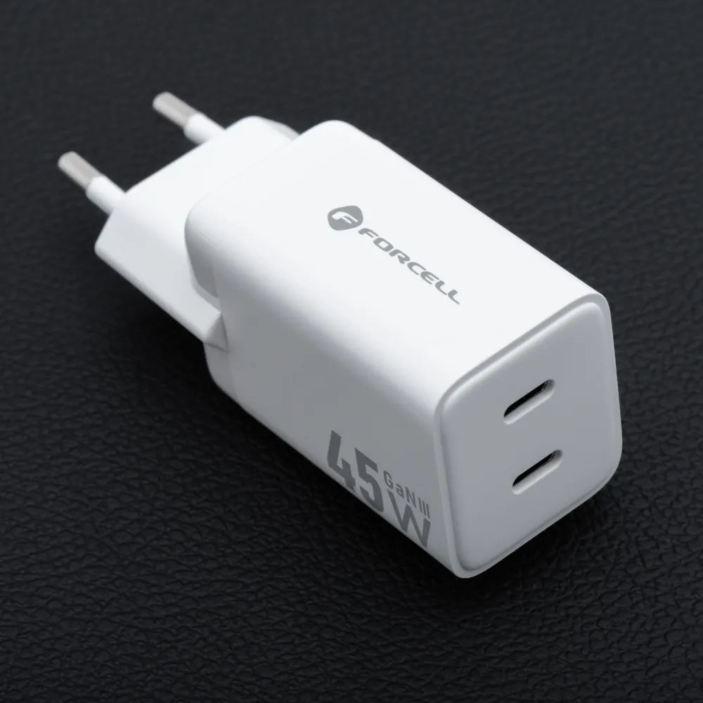 Polnilec za telefone Forcell F-Energy Mini GaN III 2 x USB C PD QC4.0 45W VT-36B bel