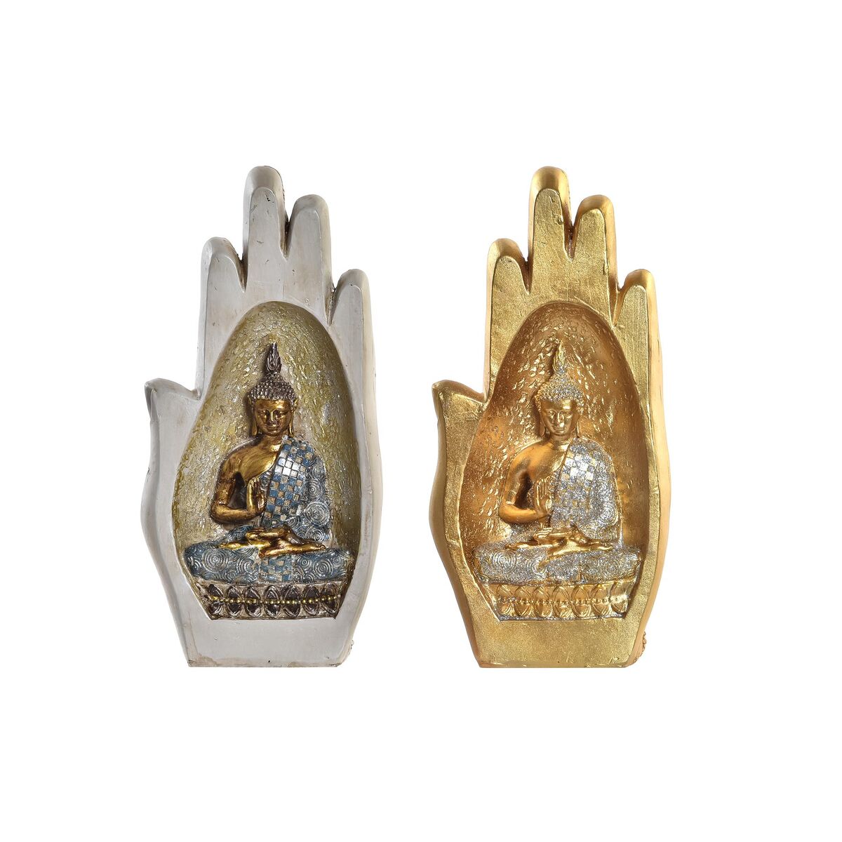 Ukrasna figura DKD Home Decor Siva zlatan Buda Smola (10 x 7,2 x 20,9 cm) (2 kom.)