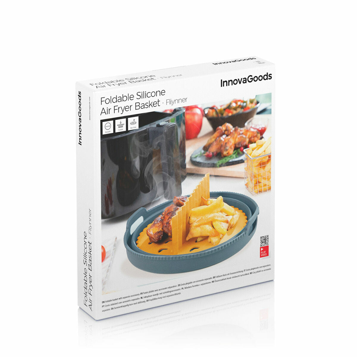 Paket sklopivih silikonskih košara s ručkama i separatorima za zračnu fritezu InnovaGoods (3 komada)