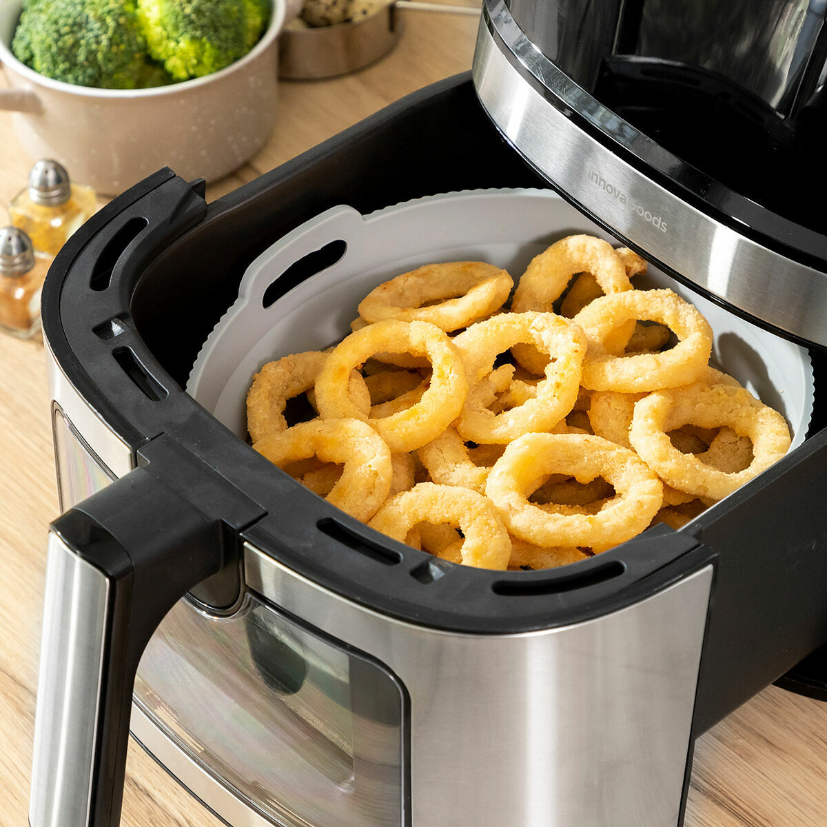 Paket sklopivih silikonskih košara s ručkama i separatorima za zračnu fritezu InnovaGoods (3 komada)