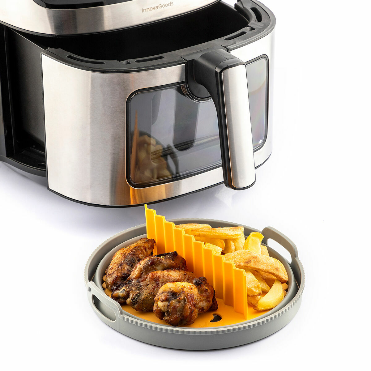 Paket sklopivih silikonskih košara s ručkama i separatorima za zračnu fritezu InnovaGoods (3 komada)