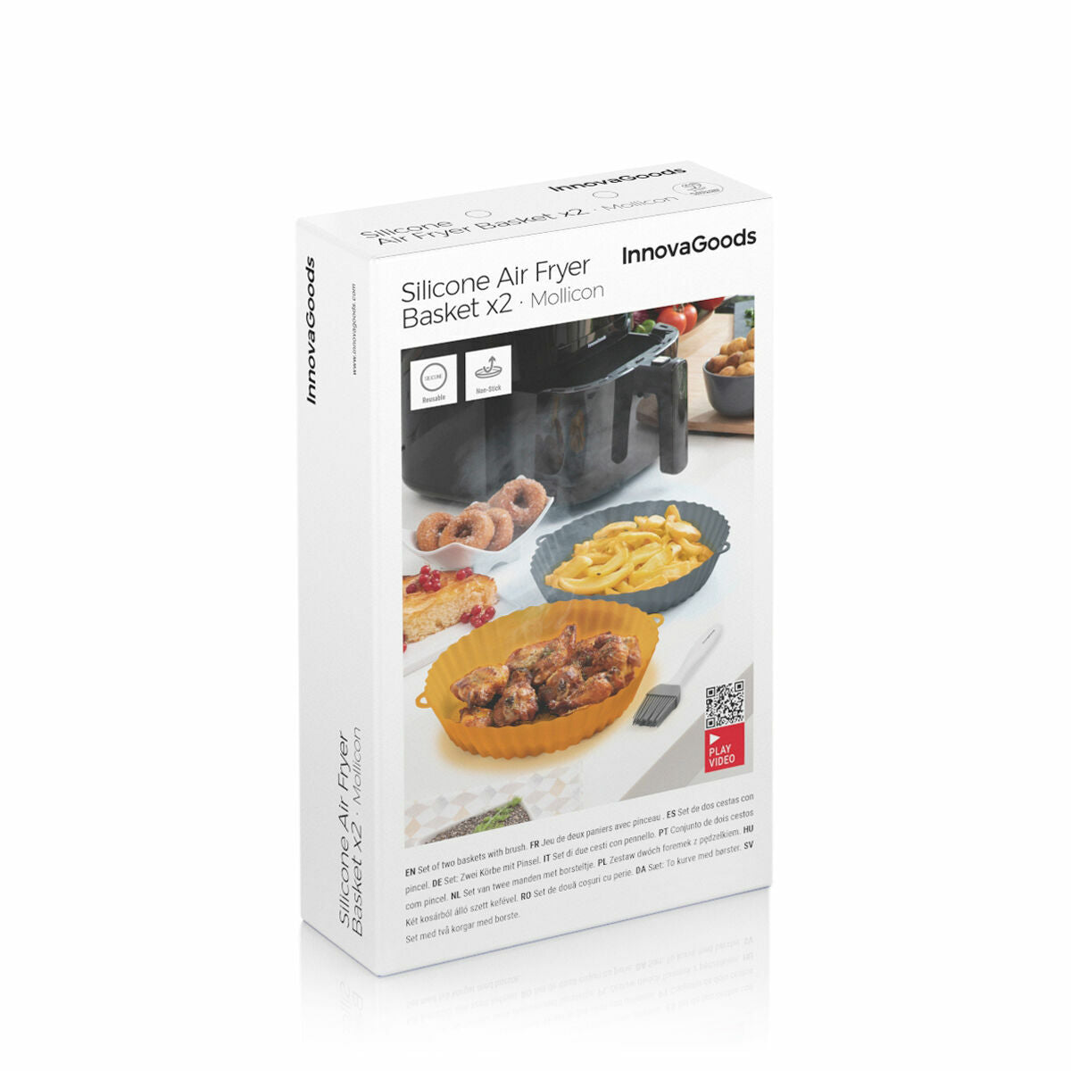 Paket od 4 silikonske košare s ručkama za fritezu na vrući zrak i 2 kuhinjske četkice InnovaGoods