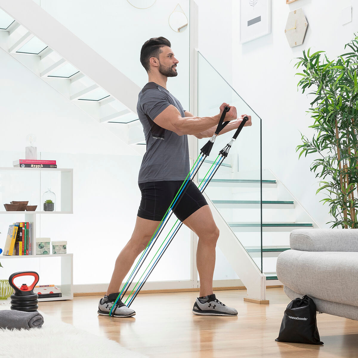 Paket stanica za zgibove fitness i set elastičnih traka s dodacima i vodičem InnovaGoods