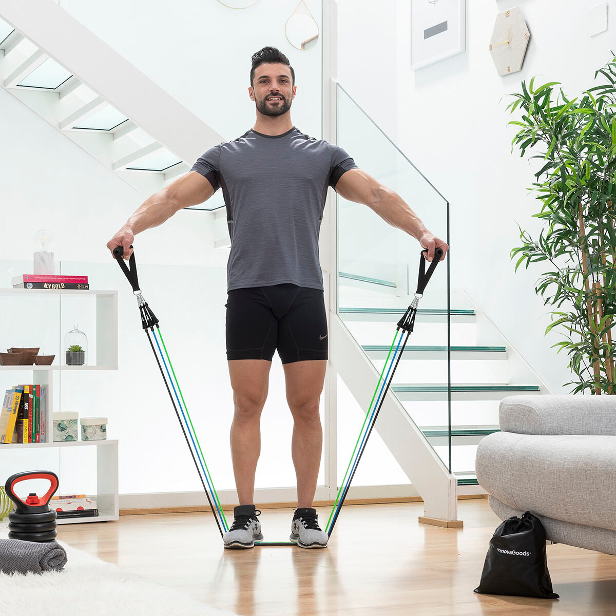 Paket stanica za zgibove fitness i set elastičnih traka s dodacima i vodičem InnovaGoods