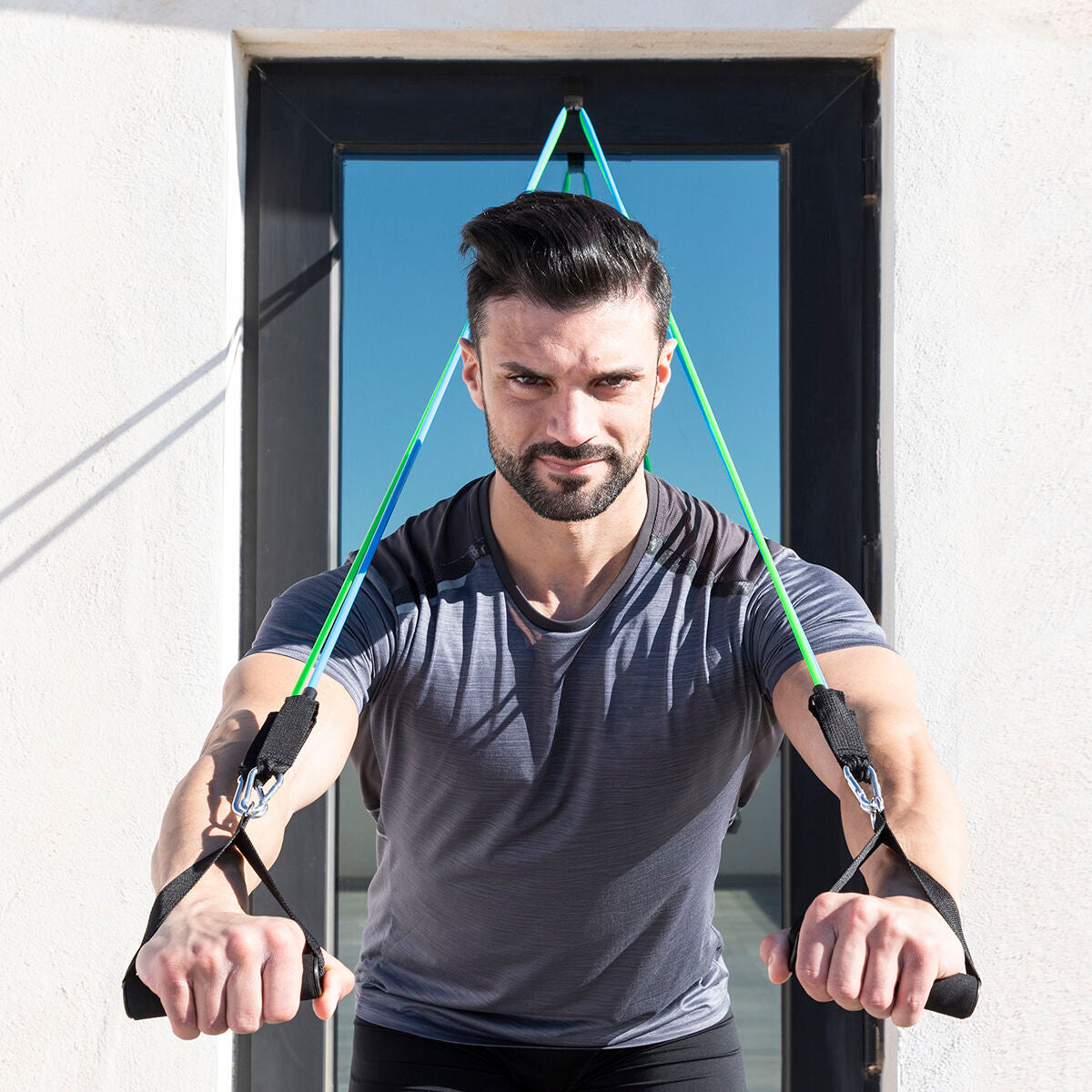 Paket stanica za zgibove fitness i set elastičnih traka s dodacima i vodičem InnovaGoods