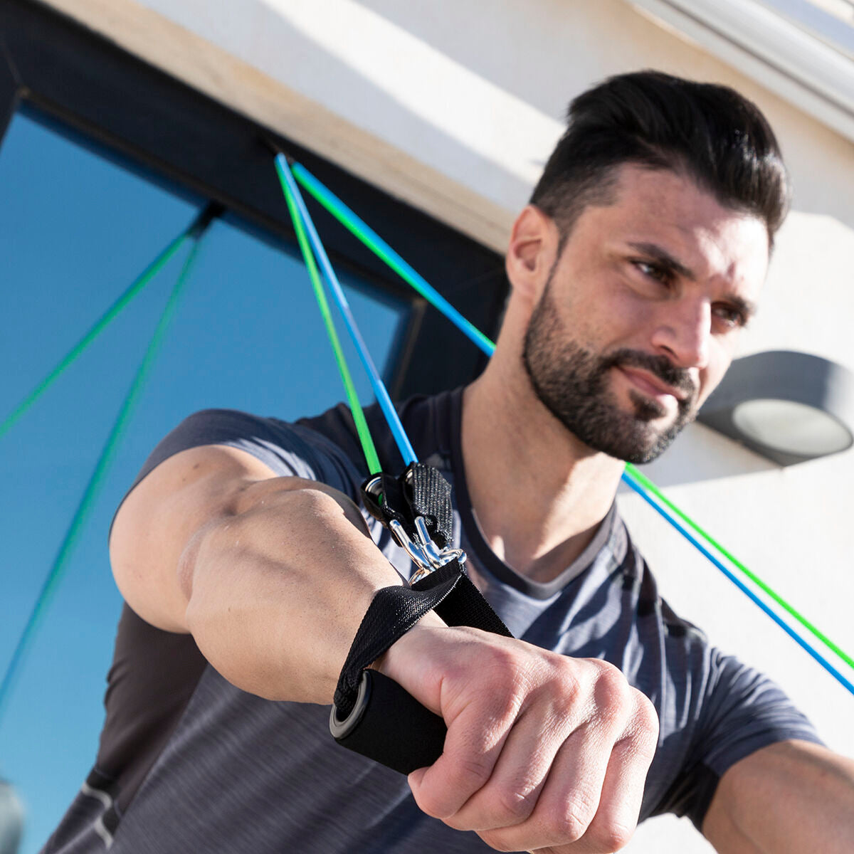 Paket stanica za zgibove fitness i set elastičnih traka s dodacima i vodičem InnovaGoods