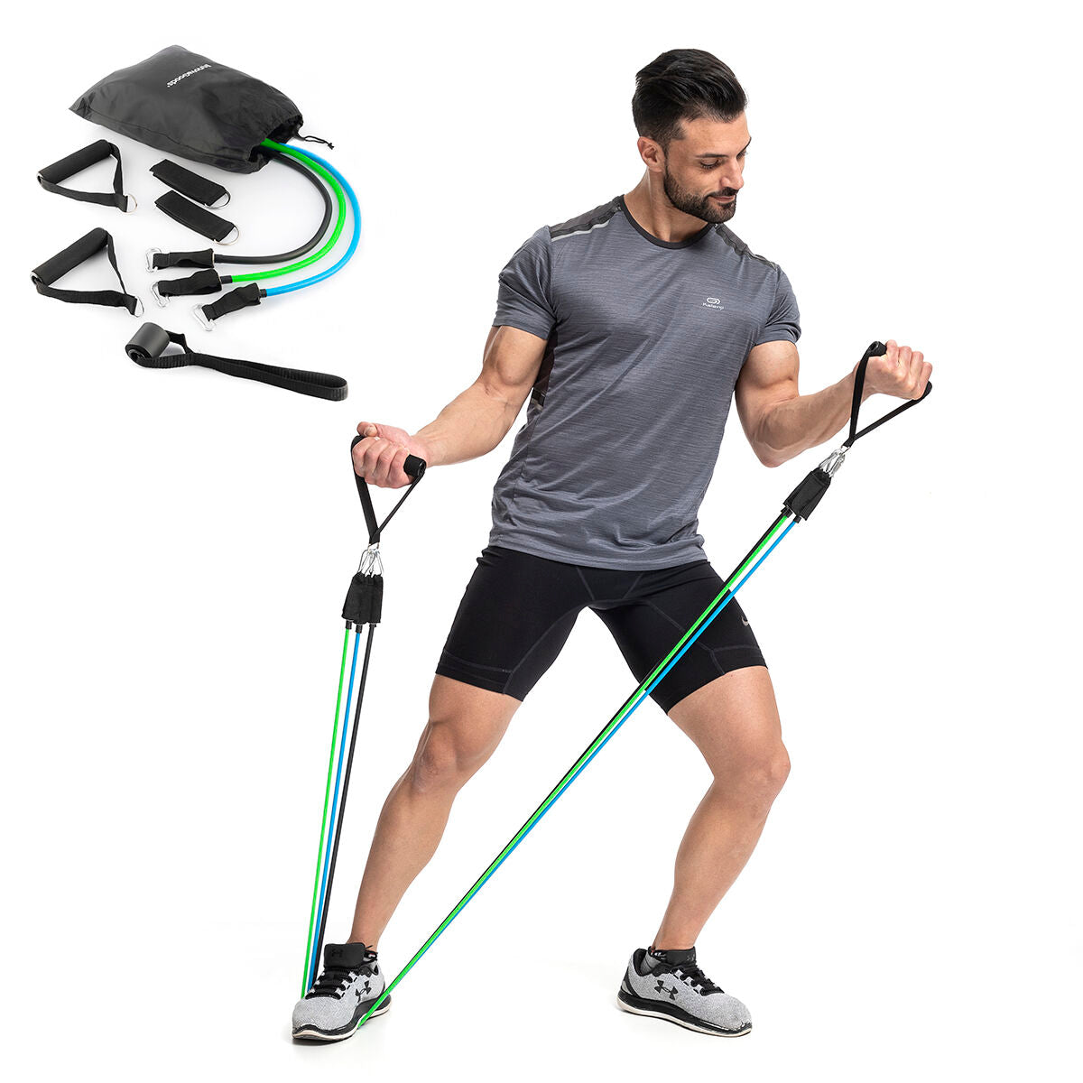 Paket stanica za zgibove fitness i set elastičnih traka s dodacima i vodičem InnovaGoods