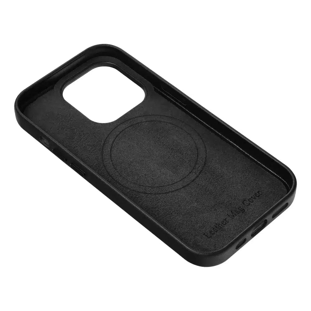 Usnjena Mag Cover maska, združljiva z MagSafe za iPhone 13, črna