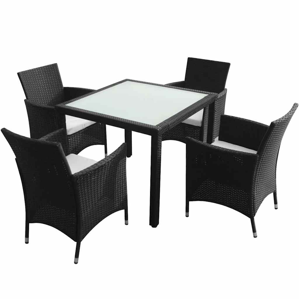 5-dijelni vrtni blagovaonski set od poliratana s jastucima crni Crna Dužina stola 90 cm