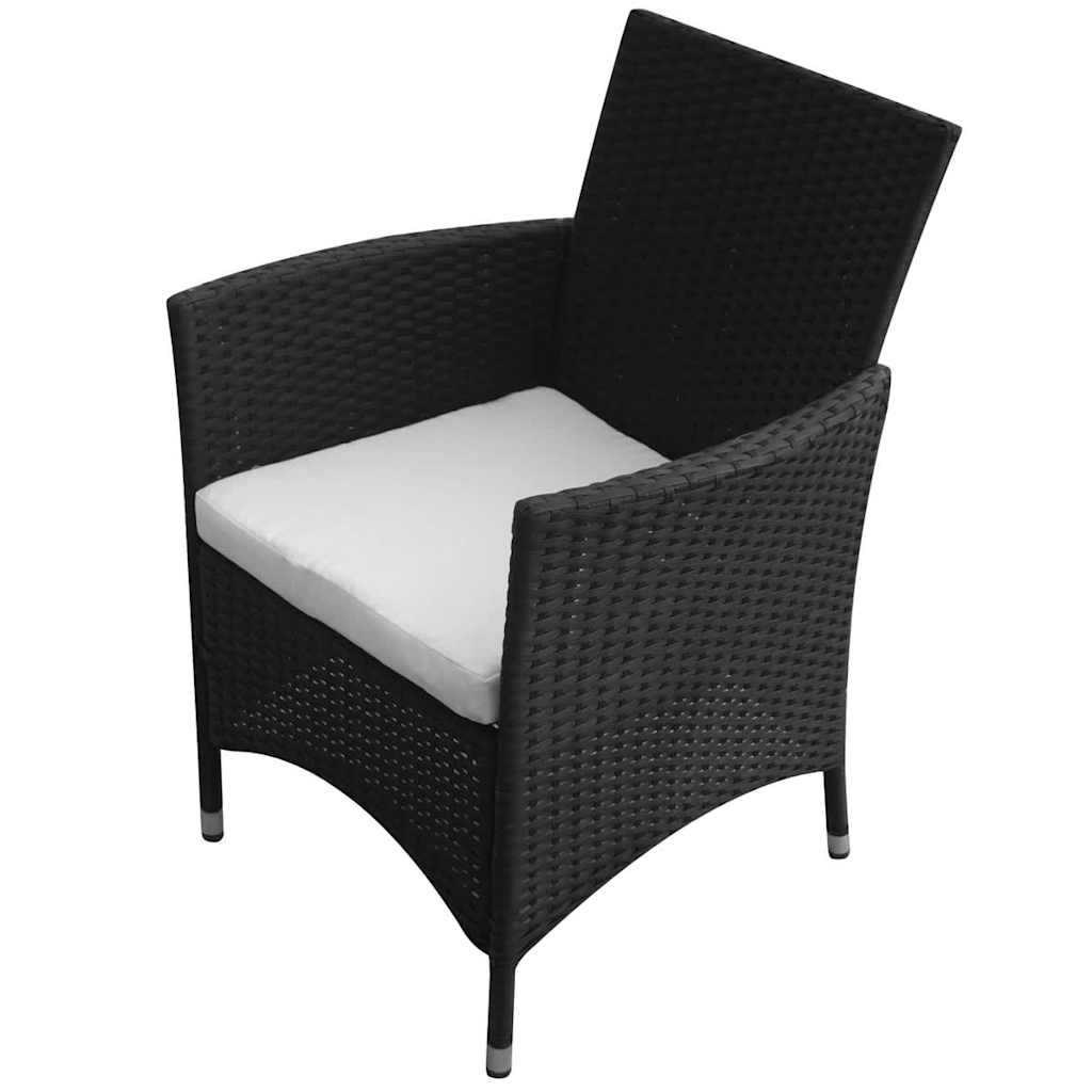 5-dijelni vrtni blagovaonski set od poliratana s jastucima crni Crna Dužina stola 90 cm