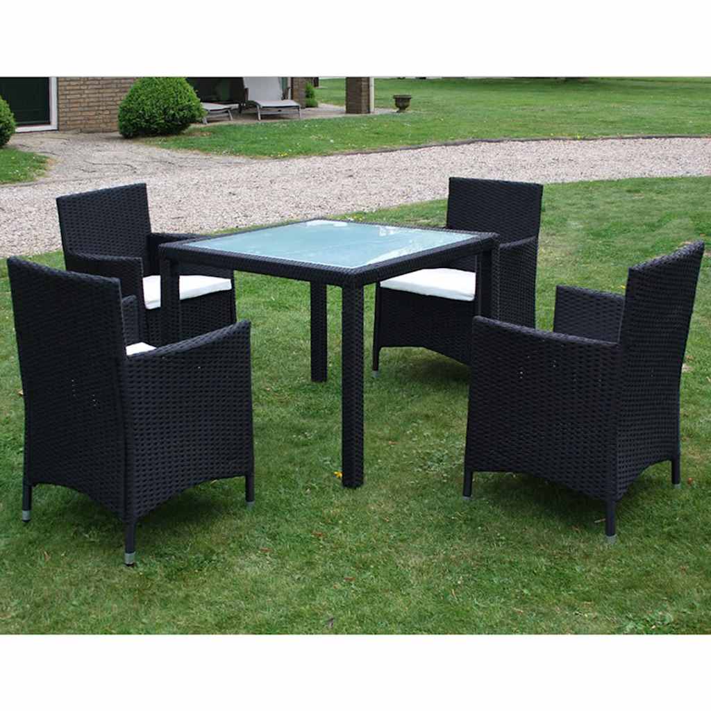 5-dijelni vrtni blagovaonski set od poliratana s jastucima crni Crna Dužina stola 90 cm