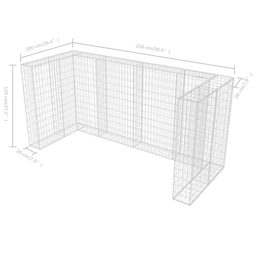 Gabionska ograda za tri kante za otpad od čelika 250x100x120 cm