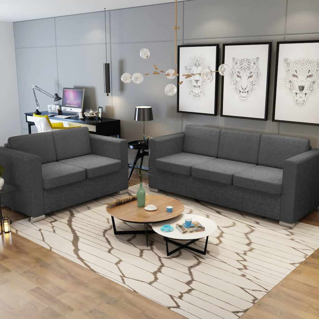 Dvodijelni set sofa od tkanina tamnosivi