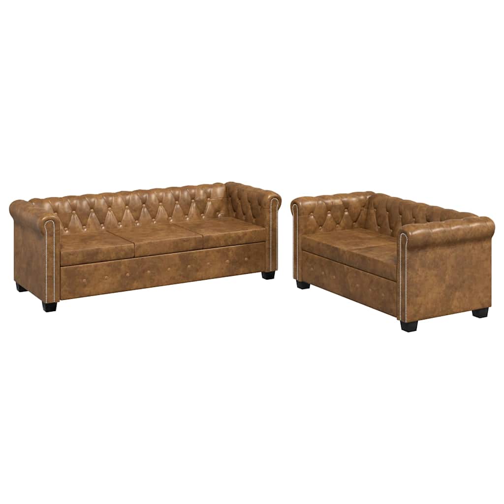 Set dvosjeda i trosjeda Chesterfield smeđi