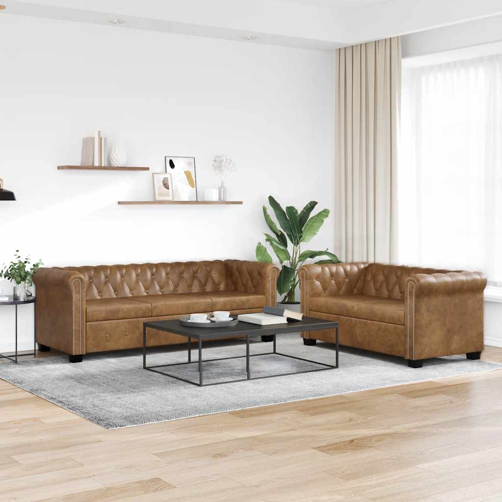 Set dvosjeda i trosjeda Chesterfield smeđi