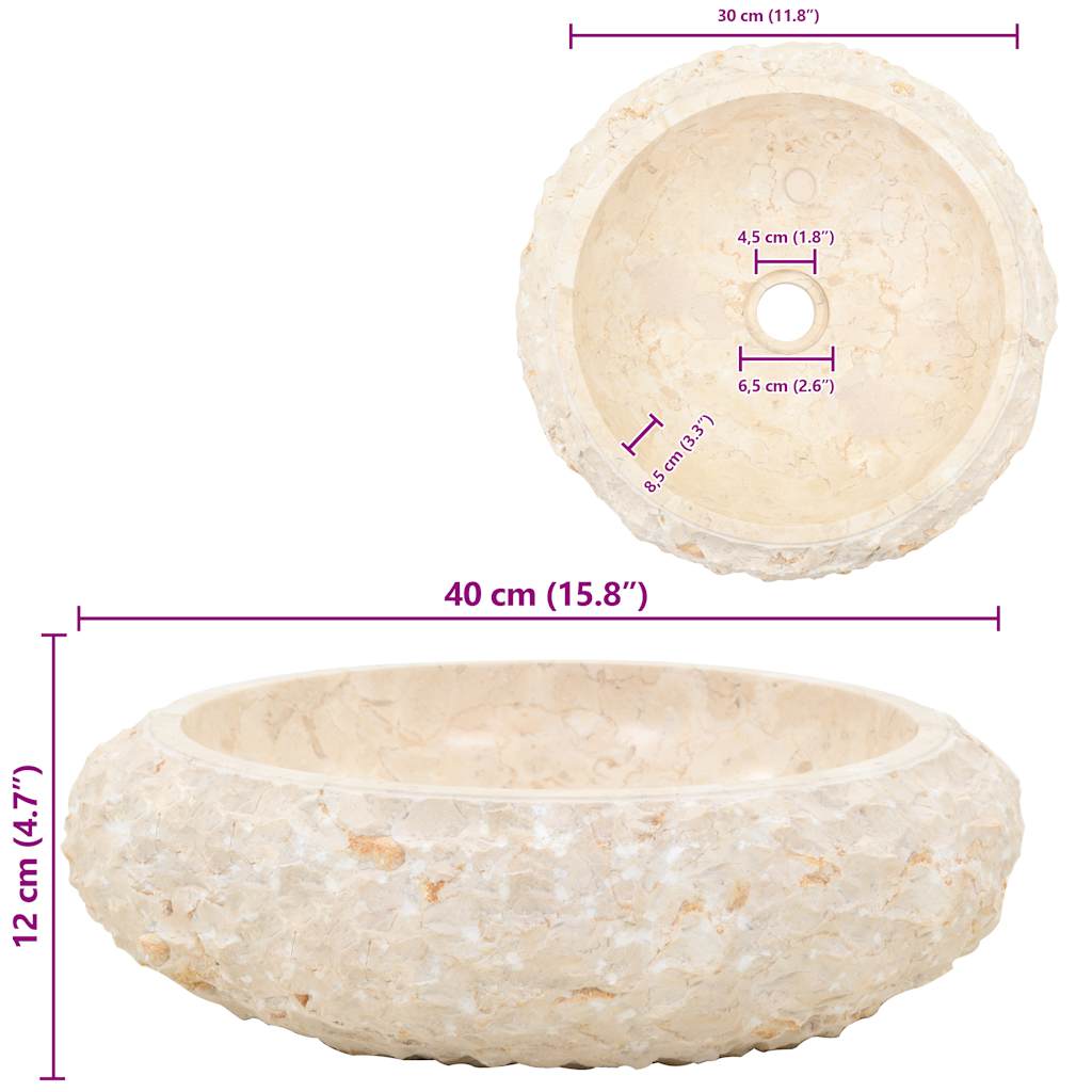 Umivaonik 40 x 12 cm mramorni krem