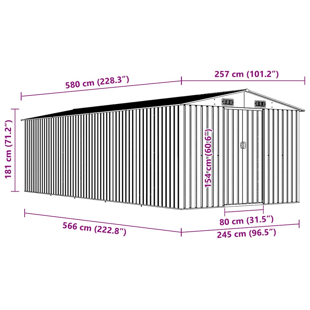 Vrtno spremište 257 x 580 x 181 cm metalno zeleno