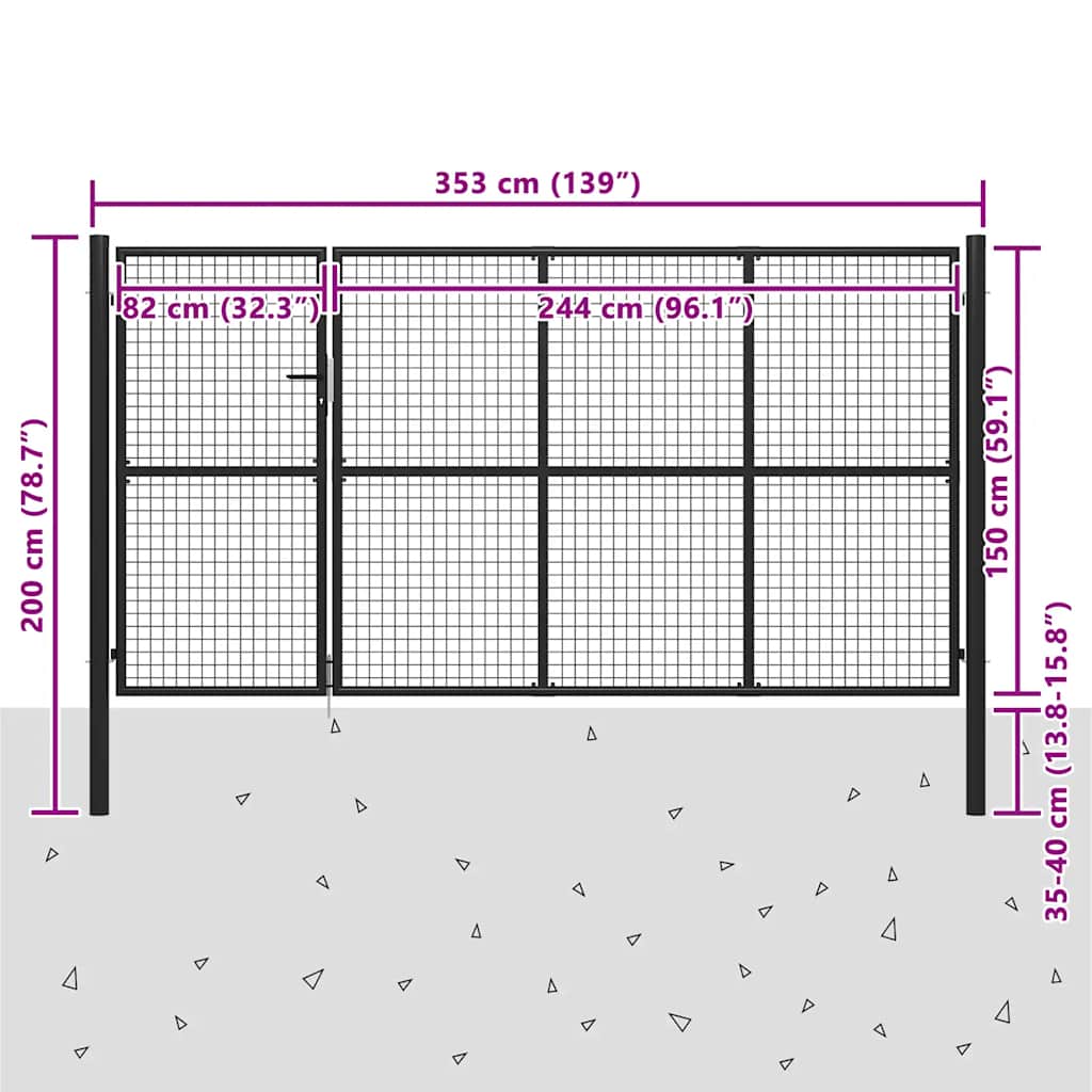 Vrtna vrata Čelik 350x150 cm Antracit
