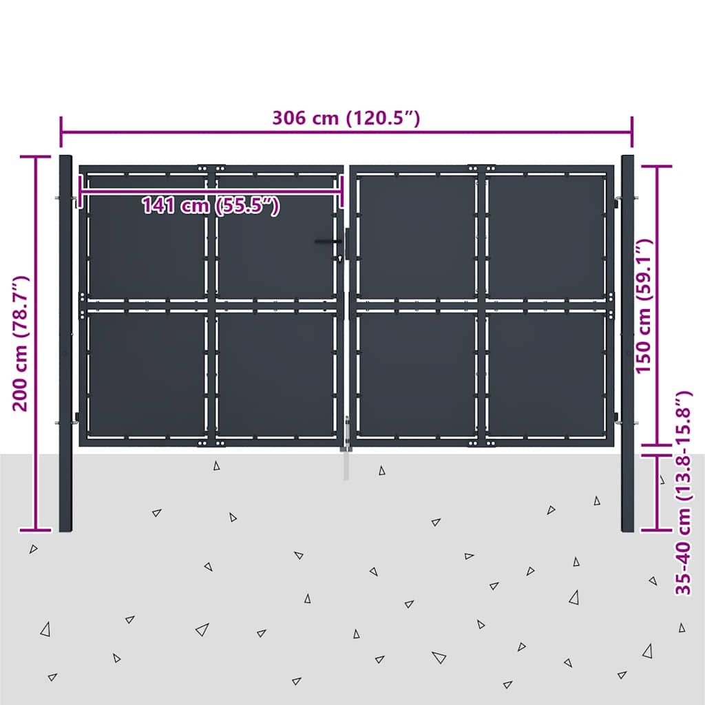 Vrtna vrata Čelik 300x150 cm Antracit