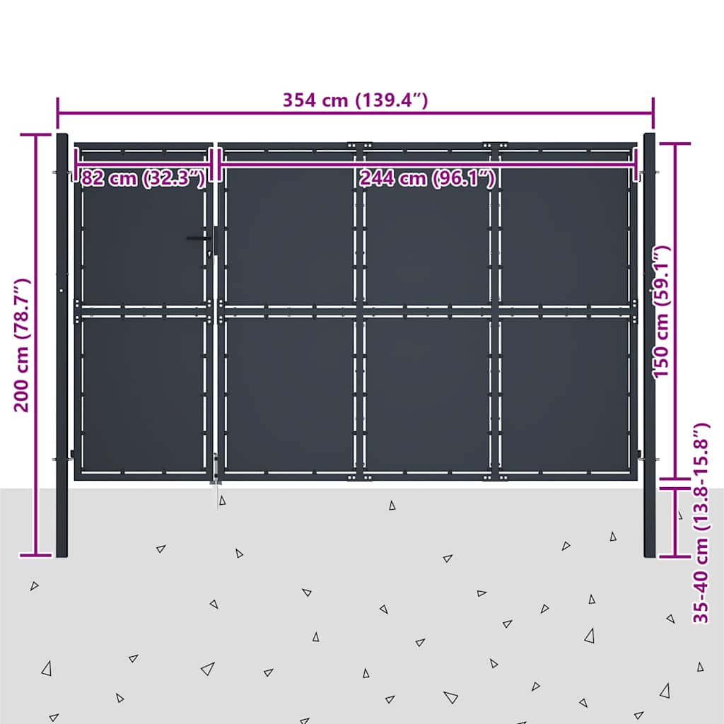 Vrtna vrata Čelik 350x150 cm Antracit