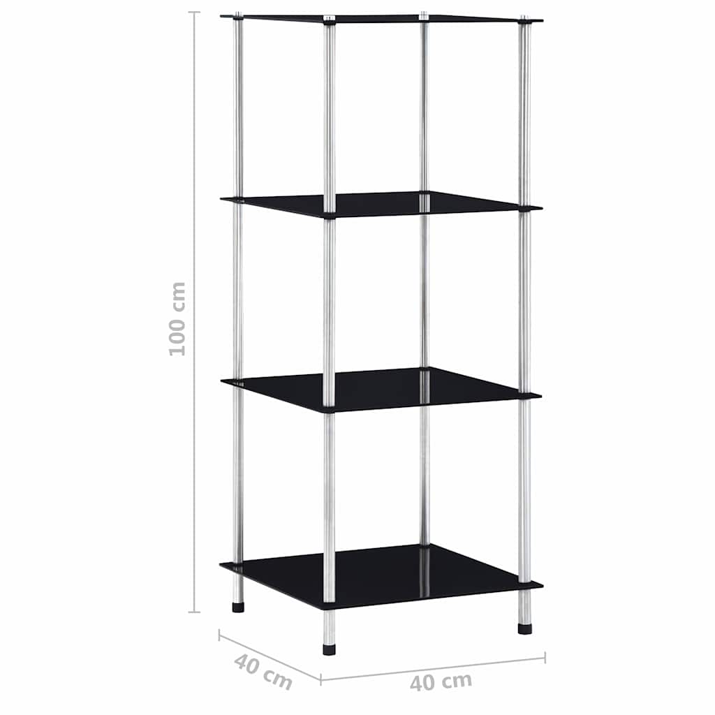 Police s 4 razine crne 40 x 40 x 100 cm od kaljenog stakla
