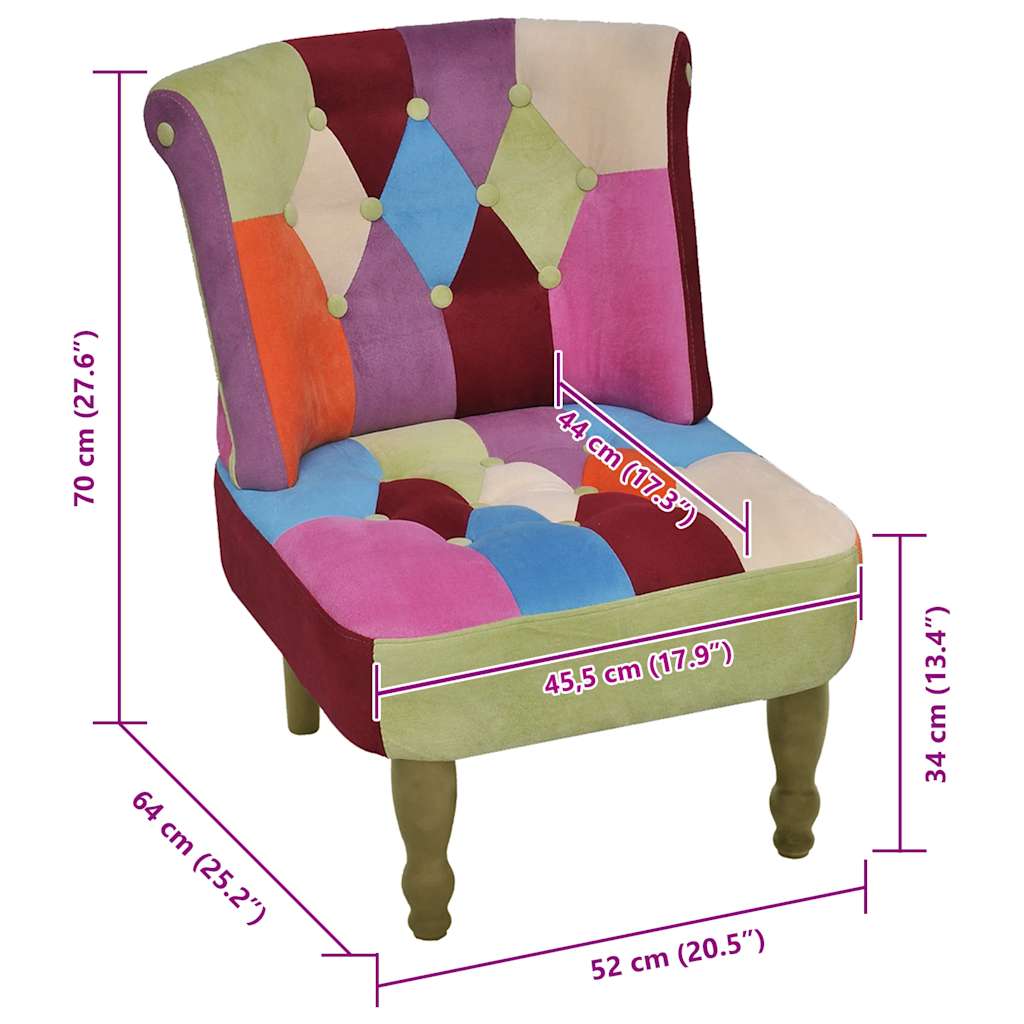 Francuska fotelja od tkanine s patchwork dizajnom