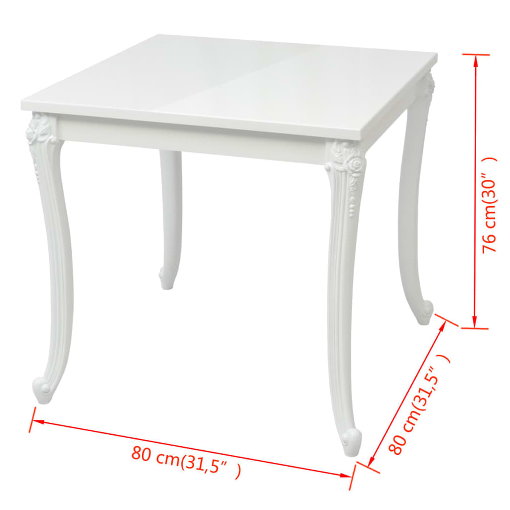 Blagovaonski Stol 80x80x76 cm Visoki Sjaj Bijeli