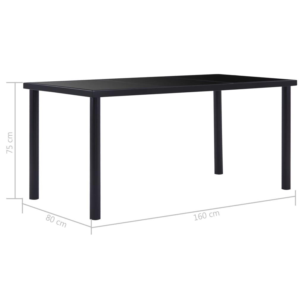 Blagovaonski stol crni 160 x 80 x 75 cm od kaljenog stakla