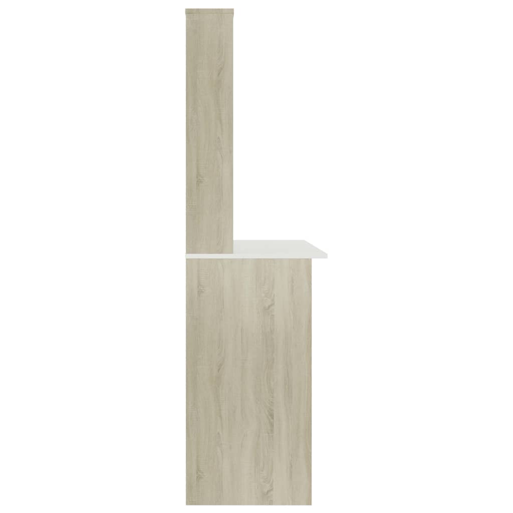Radni stol s policama bijeli i hrast 110x45x157 cm od iverice