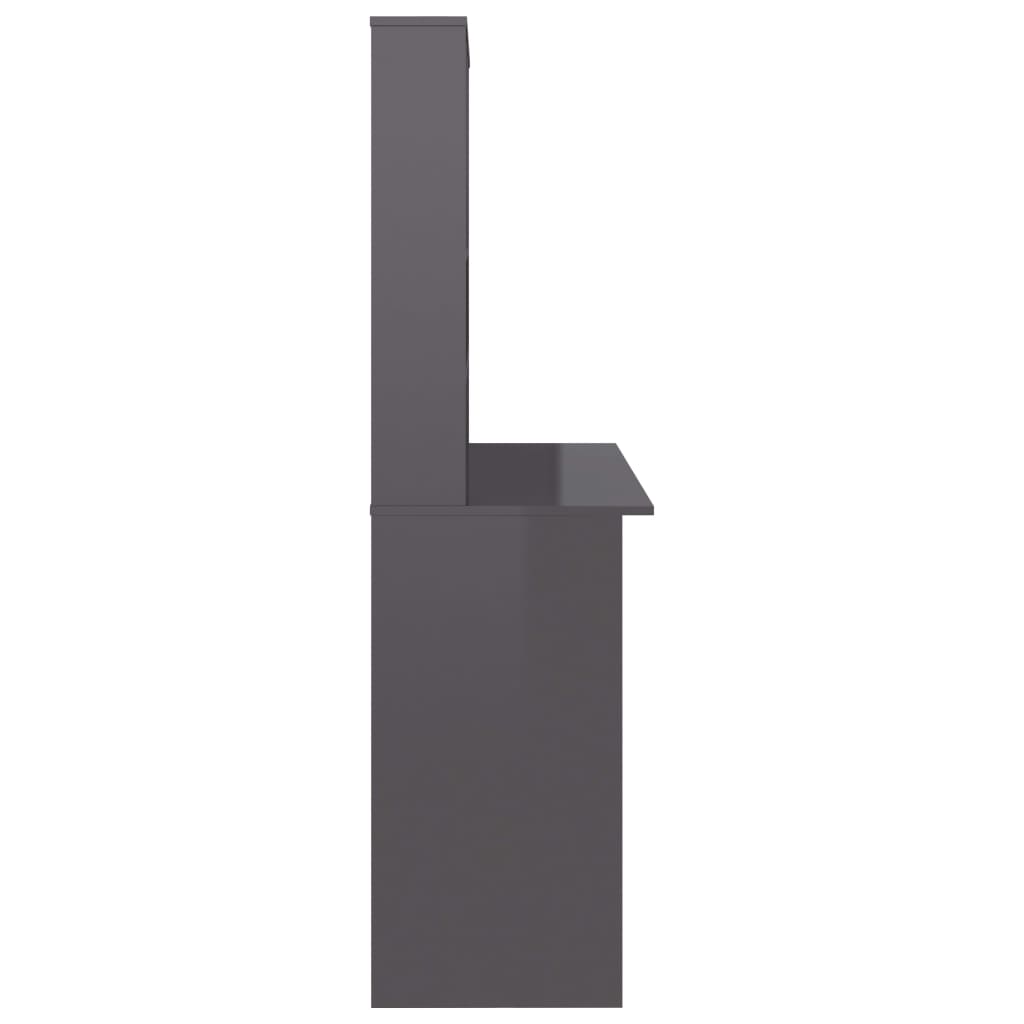 Radni stol s policama visoki sjaj sivi 110x45x157 cm iverica