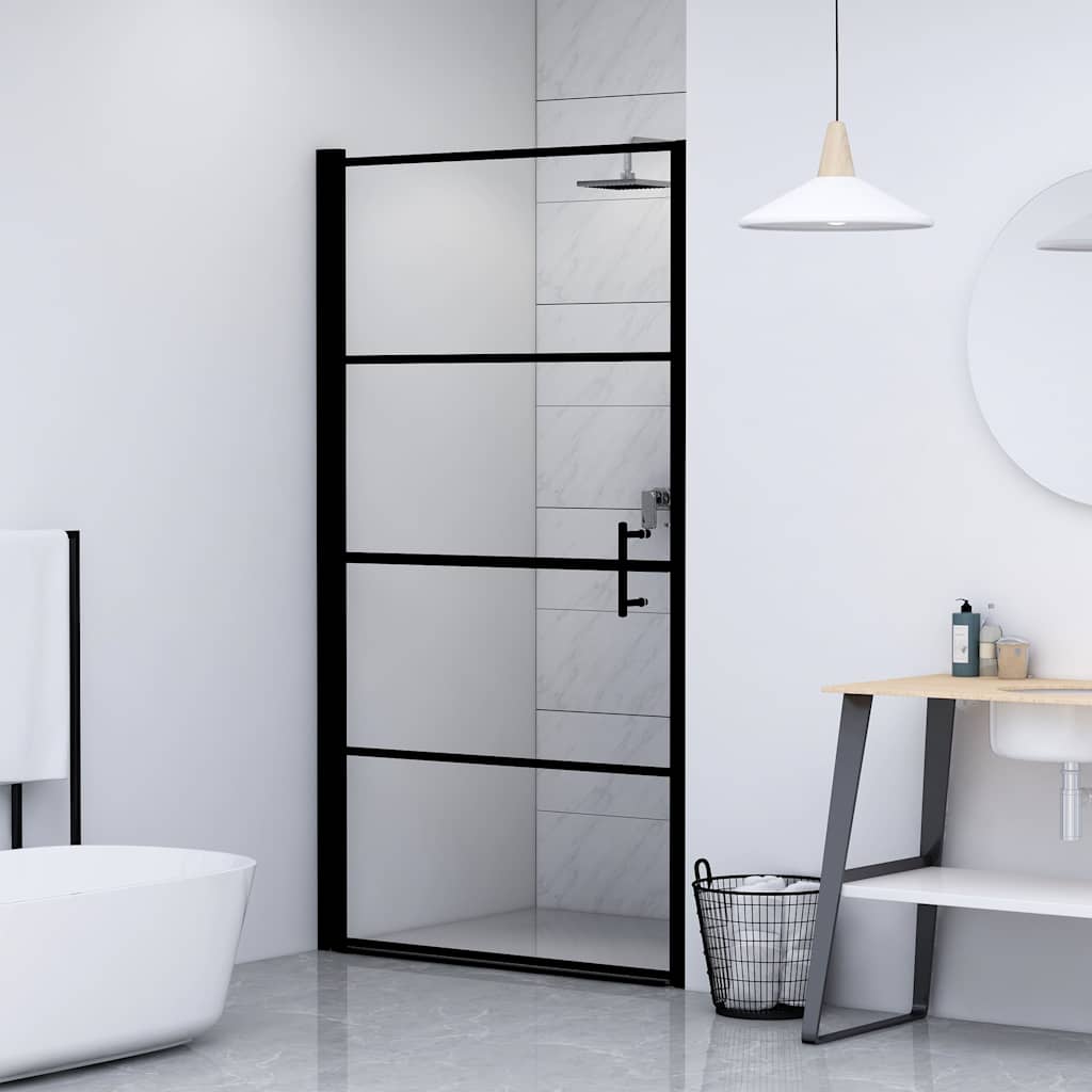 Vrata za tuš od kaljenog stakla 81 x 195 cm crna Srebrna