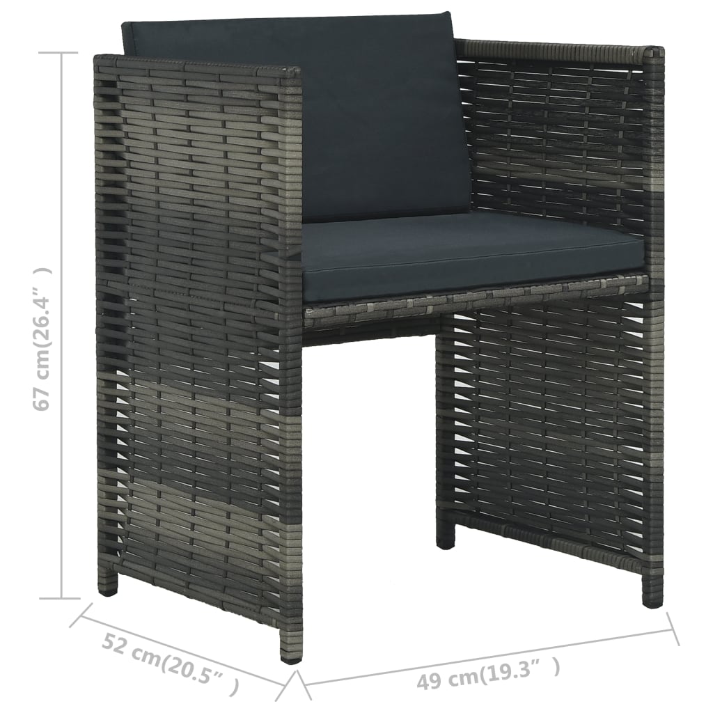 3-dijelni bistro set od poliratana s jastucima sivi