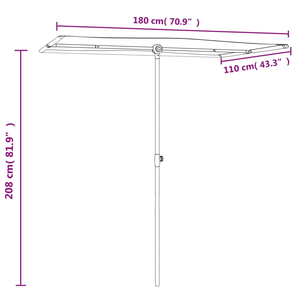 Vrtni suncobran s aluminijskim stupom 180 x 110 cm bordo