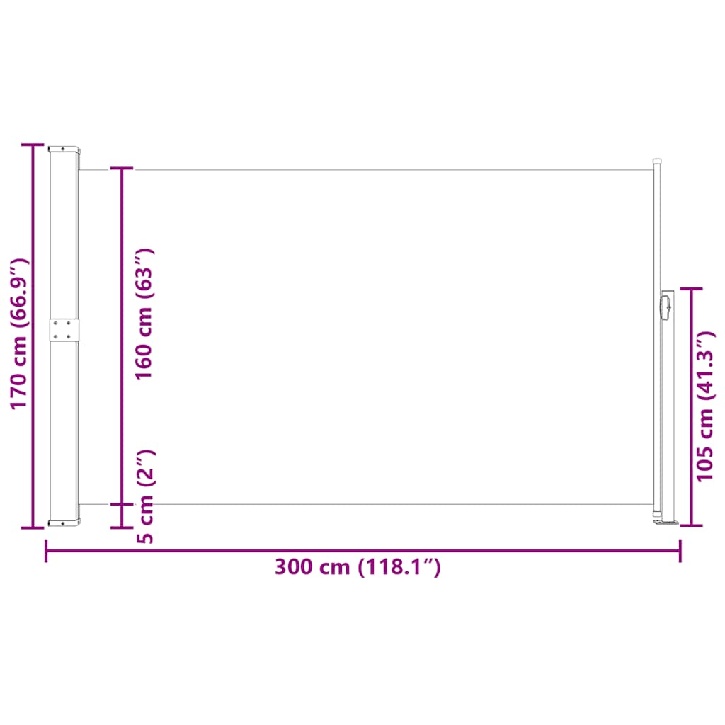 Uvlačiva bočna tenda za terasu 170 x 300 cm crvena