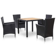 5-dijelni vrtni blagovaonski set od poliratana s jastucima crni Crna Dužina stola 90 cm