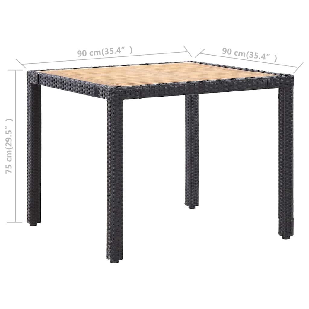 5-dijelni vrtni blagovaonski set od poliratana s jastucima crni Crna Dužina stola 90 cm