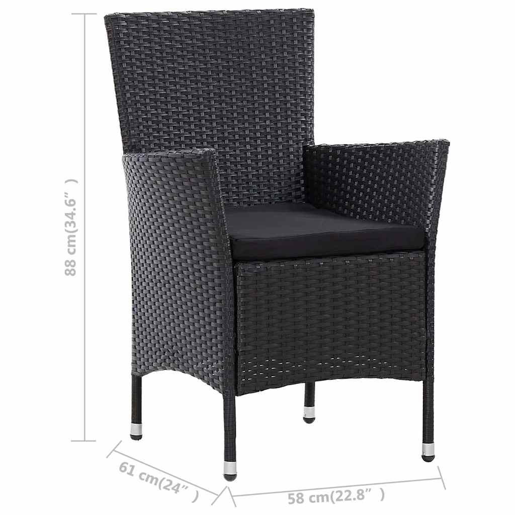 5-dijelni vrtni blagovaonski set od poliratana s jastucima crni Crna Dužina stola 90 cm