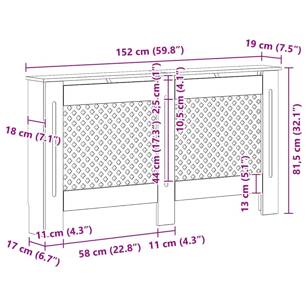 Pokrov za radijator antracit 152 x 19 x 81,5 cm MDF