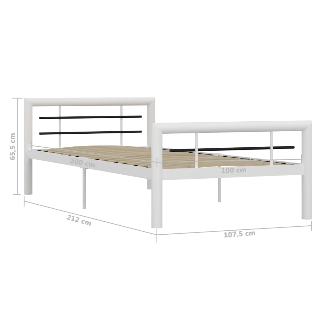 Okvir za krevet bijelo-crni metalni 90 x 200 cm