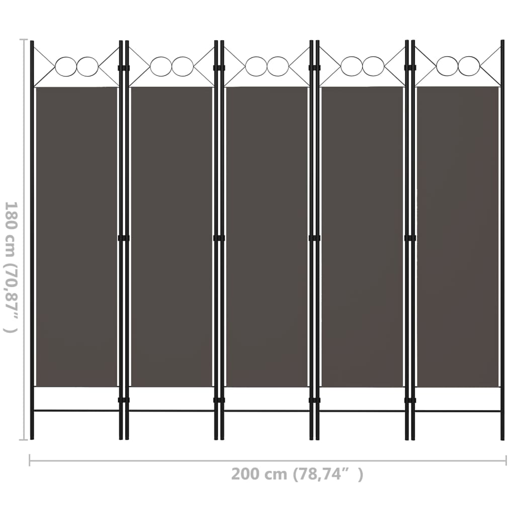 Sobna pregrada s 5 panela antracit 200 x 180 cm