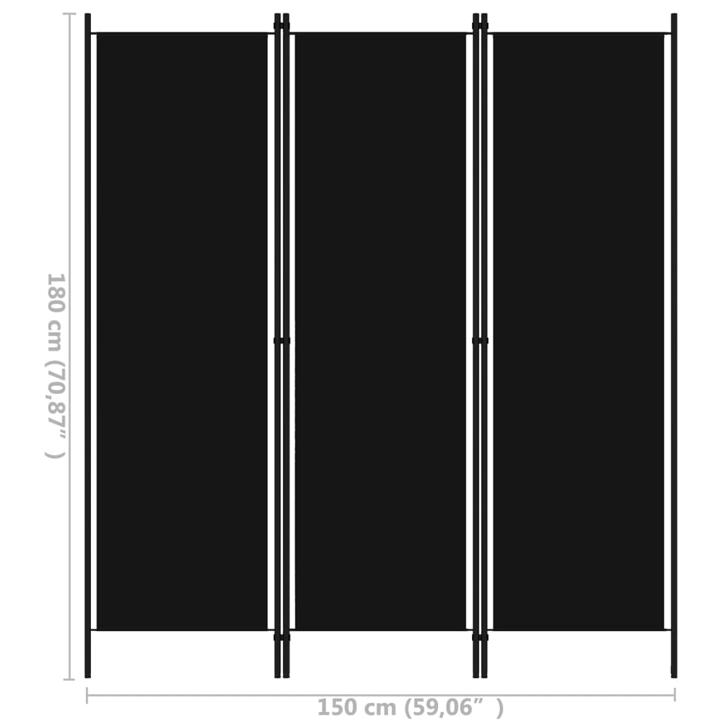 Sobna pregrada s 3 panela crna 150 x 180 cm