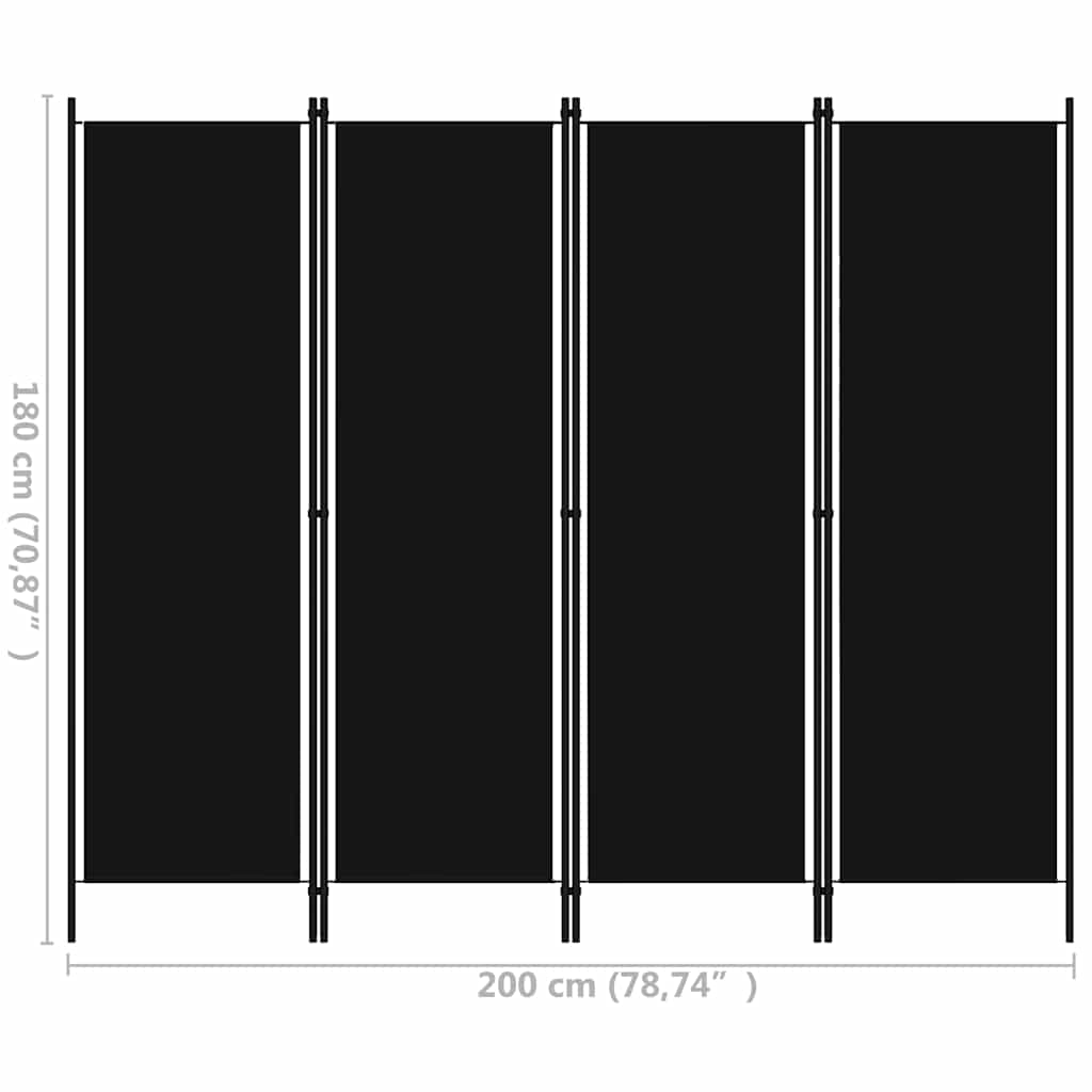 Sobna pregrada s 4 panela crna 200 x 180 cm